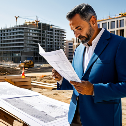 **

A professional architect, fully clothed in a stylish yet modest blazer and dress pants, reviewing blueprints on a construction site in Madrid, Spain. The backdrop features modern buildings under construction, bathed in the warm light of the Spanish sun. Perfect anatomy, correct proportions, natural pose, well-formed hands, proper finger count, natural body proportions, safe for work, appropriate content, professional, fully clothed.

**