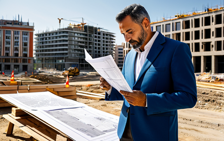 **

A professional architect, fully clothed in a stylish yet modest blazer and dress pants, reviewing blueprints on a construction site in Madrid, Spain. The backdrop features modern buildings under construction, bathed in the warm light of the Spanish sun. Perfect anatomy, correct proportions, natural pose, well-formed hands, proper finger count, natural body proportions, safe for work, appropriate content, professional, fully clothed.

**