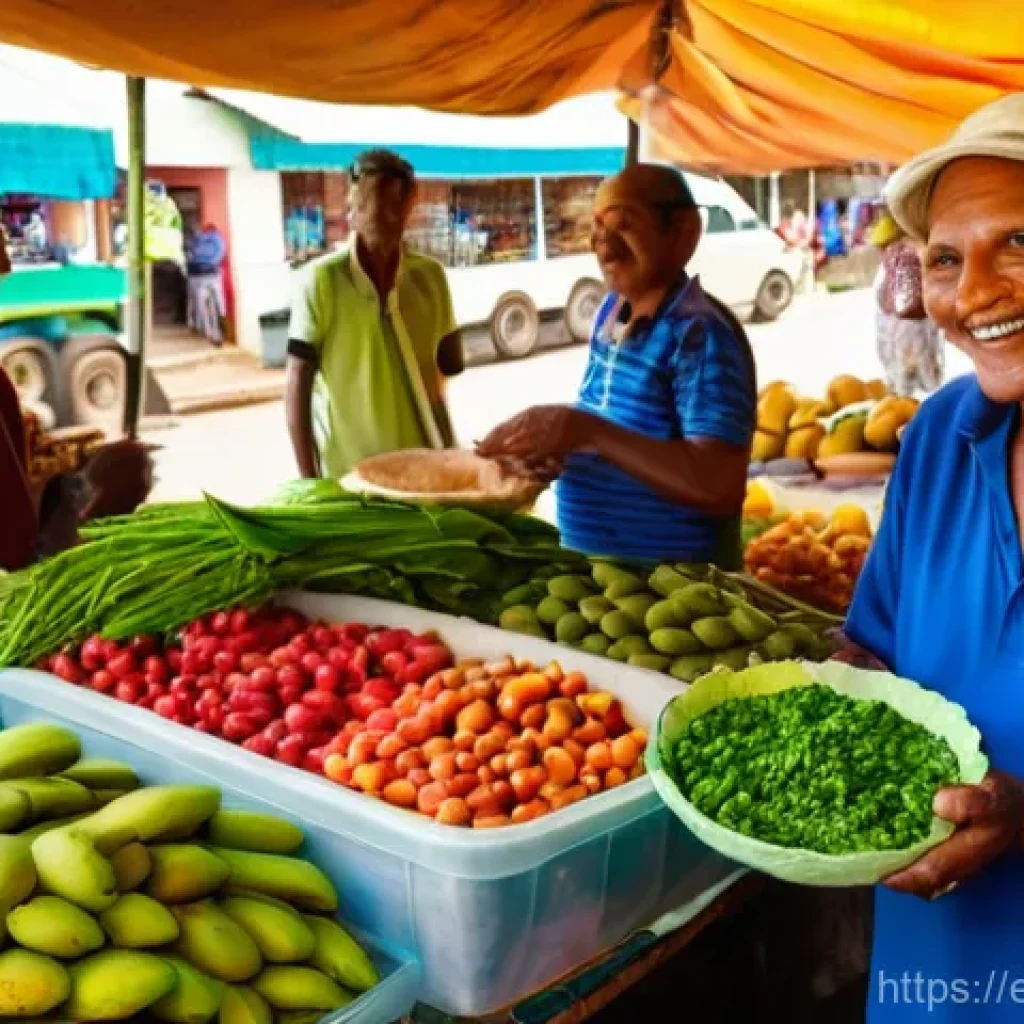 트리니다드 토바고에서 은퇴 후 생활 - **Prompt 1: Vibrant Local Market Experience**
    A lively and colorful image depicting a diverse gr...