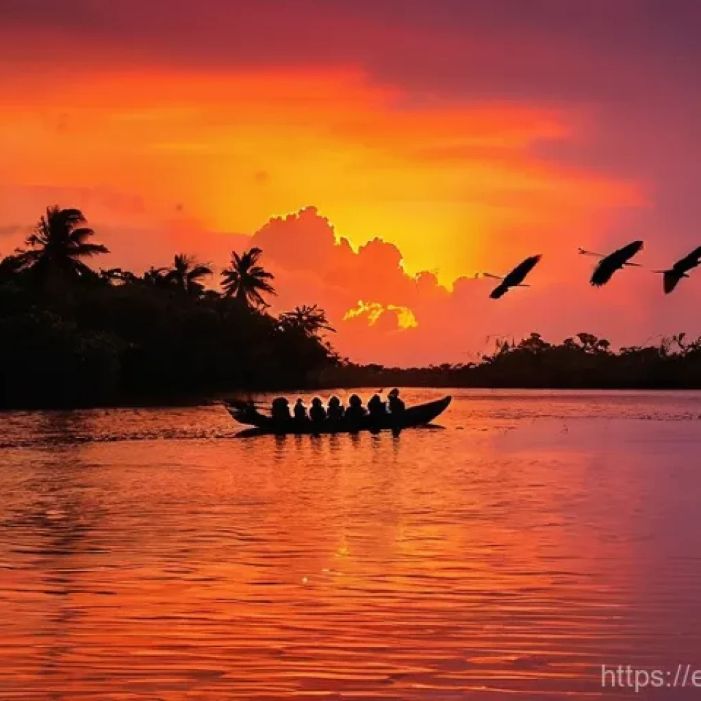 트리니다드 토바고 새 관찰 투어 - **Caroni Bird Sanctuary: Scarlet Ibis Sunset Spectacle**
    "A breathtaking wide shot capturing hun...