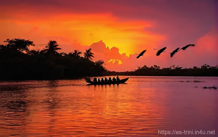 트리니다드 토바고 새 관찰 투어 - **Caroni Bird Sanctuary: Scarlet Ibis Sunset Spectacle**
"A breathtaking wide shot capturing hun...