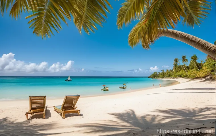 트리니다드 토바고 기후 및 여행 최적기 - Image Prompt 1: Sunny Beach Relaxation in Tobago**
