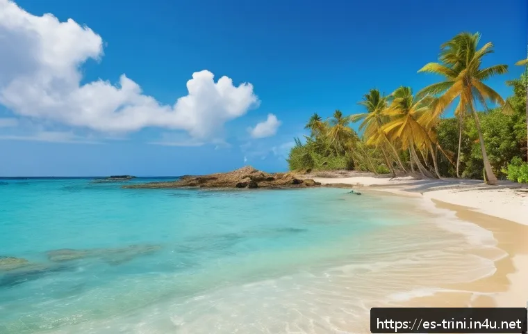 트리니다드 토바고 패키지여행 추천 - A breathtaking tropical beach scene at Pigeon Point, Tobago, featuring pristine white sand and cryst...